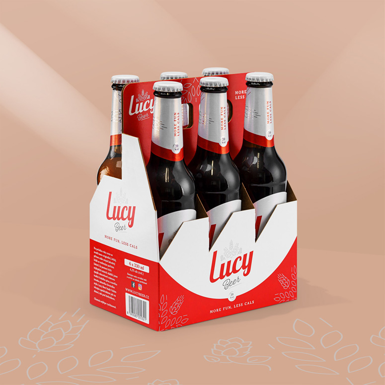 Kartonový six-pack se šesti láhvemi piva, kartonová odnoska.